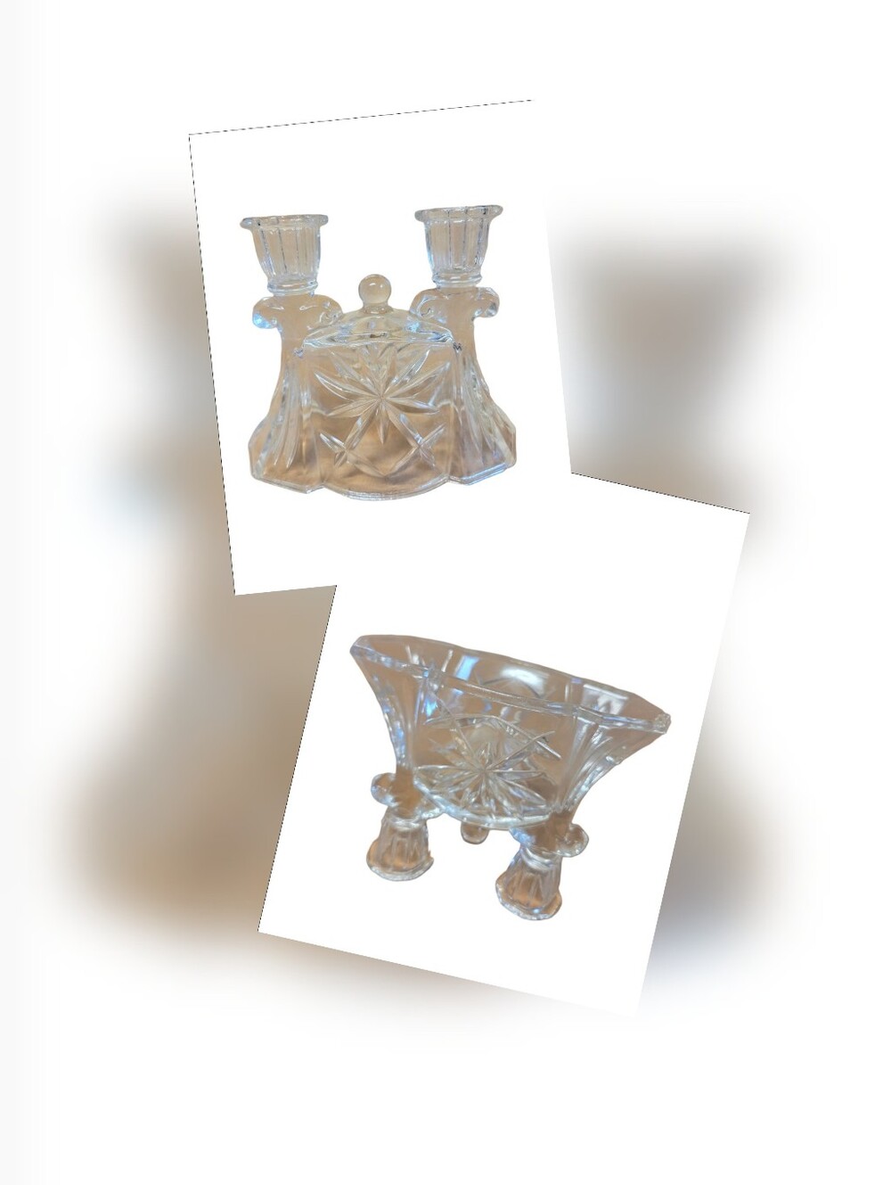 Vintage 60s Anchor Hocking EAPC Reversible Pressed Glass Candle Holder
